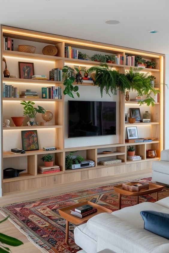 petit salon - rangement en hauteur et eclairage