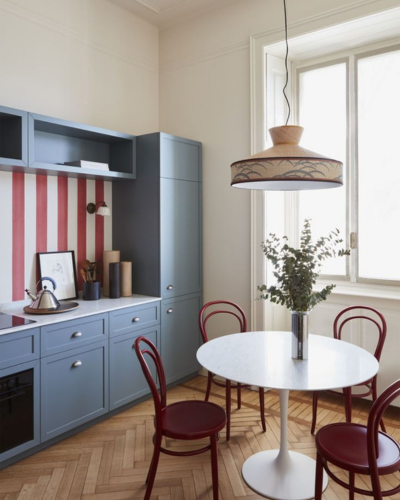 cuisine bleu clair et rouge