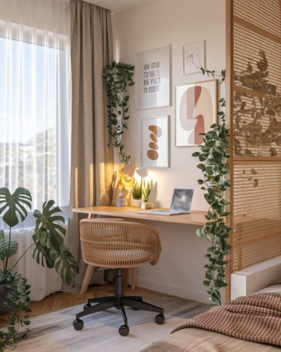 bureau organisé avec plantes