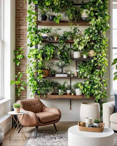 mur végétal dans un salon