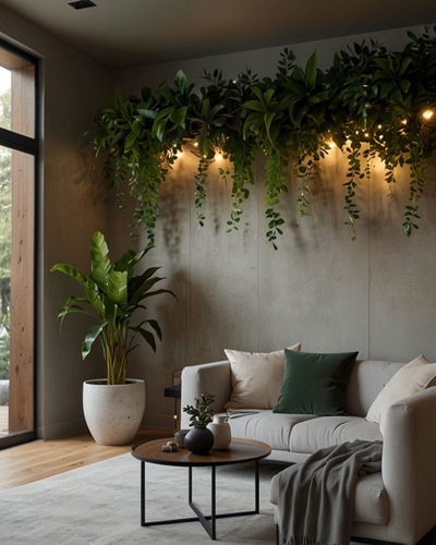 plantes suspendues et lumière d'ambiance