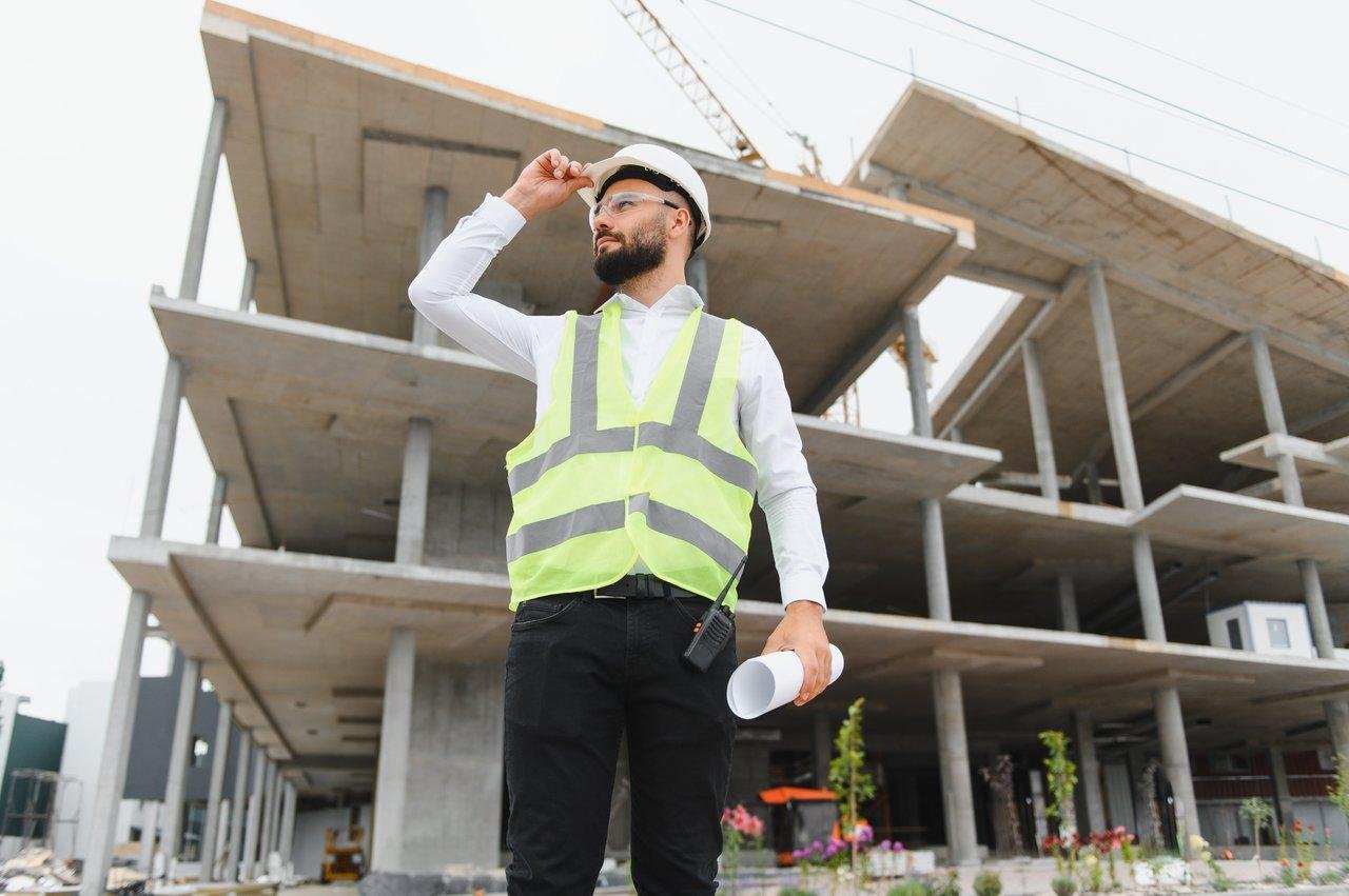 Un décorateur d’intérieur supervisant la construction avec plans et maquettes 3D pour un résultat personnalisé.