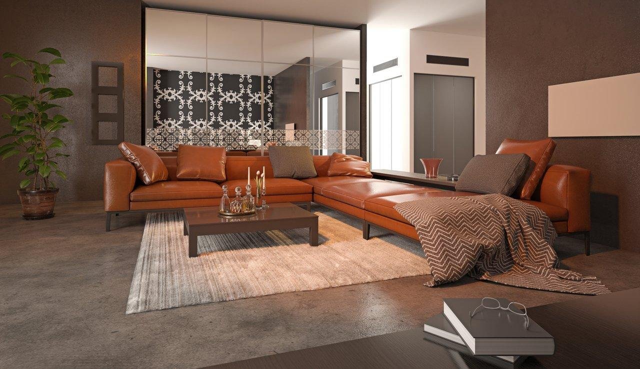 Salon moderne et compact avec mobilier épuré et éclairages variés, idéal pour un espace urbain optimisé.